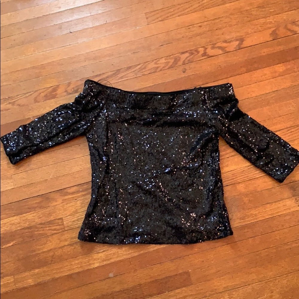 Vici dolls off shoulder black sequin top. Medium